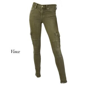 Vince Faded Green Cargo Pocket Skinny Ankle Zip Utility Stretch Jeans Size 25